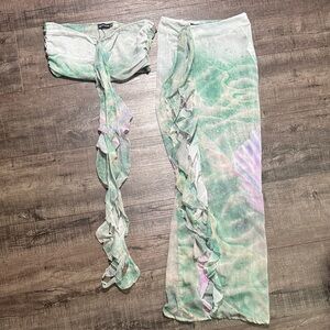 NWT PrettyLittleThing waterfall print frill beach top and matching maxi skirt